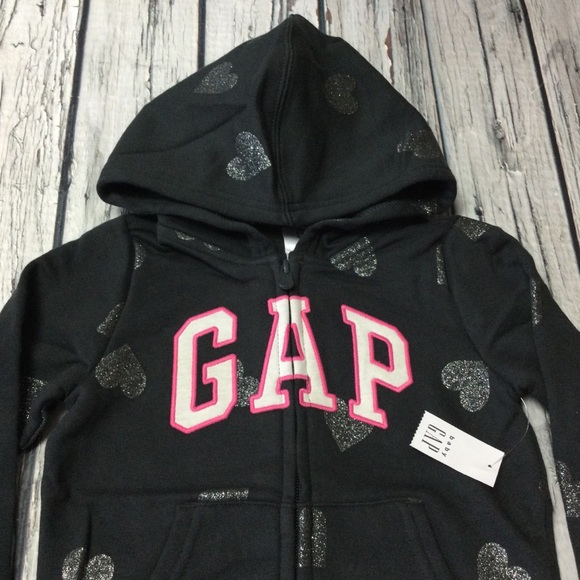 COPY - Gap Girls 2T and 3T Black Sparkle Heart Zip-up Hoodie Sweatshirt. NWT - Picture 2 of 5